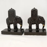 PAIR OF RONSON HOWDAH ELEPHANT BOOKENDS 1923, 1920S, UNITED STATES, FELT