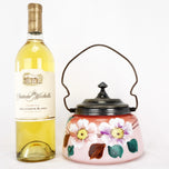 VICTORIAN PAINTED GLASS BISCUIT JAR SILVER PLATE MOUNT CIRCA 1890, LATE 19TH CENTURY, UNITED STATES