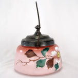 VICTORIAN PAINTED GLASS BISCUIT JAR SILVER PLATE MOUNT CIRCA 1890, LATE 19TH CENTURY, UNITED STATES