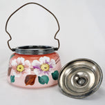 VICTORIAN PAINTED GLASS BISCUIT JAR SILVER PLATE MOUNT CIRCA 1890, LATE 19TH CENTURY, UNITED STATES