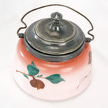 VICTORIAN PAINTED GLASS BISCUIT JAR SILVER PLATE MOUNT CIRCA 1890, LATE 19TH CENTURY, UNITED STATES