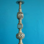 THREE VINTAGE ORNATE INDIAN CAST BRASS FLOOR-STANDING CANDLE PILLARS/STANDS, 1970S