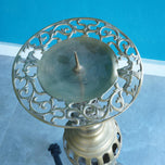 THREE VINTAGE ORNATE INDIAN CAST BRASS FLOOR-STANDING CANDLE PILLARS/STANDS, 1970S