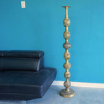 THREE VINTAGE ORNATE INDIAN CAST BRASS FLOOR-STANDING CANDLE PILLARS/STANDS, 1970S