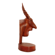 SINGLE LARGE VINTAGE AFRICAN HANDCARVED ANTELOPE WOOD BOOKEND, 1990S, CENTRAL AFRICAN REPUBLIC