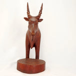 SINGLE LARGE VINTAGE AFRICAN HANDCARVED ANTELOPE WOOD BOOKEND, 1990S, CENTRAL AFRICAN REPUBLIC