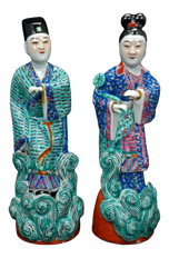 EARLY 20TH CENTURY CHINESE PORCELAIN POLYCHROME NOBLEMAN AND WIFE FIGURES - A PAIR, CHINA