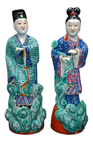 EARLY 20TH CENTURY CHINESE PORCELAIN POLYCHROME NOBLEMAN AND WIFE FIGURES - A PAIR, CHINA