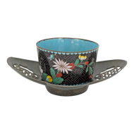 ANTIQUE QING CHINESE METAL TEA SAUCER AND CLOISONNE TEACUP, EARLY 20TH CENTURY, CHINA, CLOISONNÉ