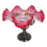 VICTORIAN AURORA SILVER PLATE STAND & AUSTRIAN CASED GLASS PAINTED BOWL 19TH C, LATE 19TH CENTURY, UNITED STATES