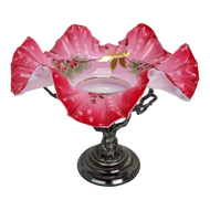 VICTORIAN AURORA SILVER PLATE STAND & AUSTRIAN CASED GLASS PAINTED BOWL 19TH C, LATE 19TH CENTURY, UNITED STATES