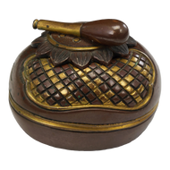 JAPANESE MEIJI INKWELL MIXED METAL LOTUS DESIGN, LATE 19TH CENTURY