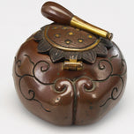 JAPANESE MEIJI INKWELL MIXED METAL LOTUS DESIGN, LATE 19TH CENTURY