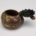 JAPANESE MEIJI INKWELL MIXED METAL LOTUS DESIGN, LATE 19TH CENTURY