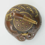 JAPANESE MEIJI INKWELL MIXED METAL LOTUS DESIGN, LATE 19TH CENTURY