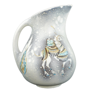 1950’S MID CENTURY MODERN SASCHA BRASTOFF PITCHER HAND PAINTED WITH DECORATED CAMELS, 1950S, UNITED STATES, CERAMIC