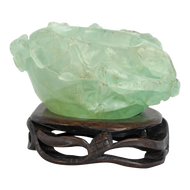 ANTIQUE CHINESE CARVED FLUORITE CENSER OR BRUSH WASHER ON STAND QING/REPUBLIC, EARLY 20TH CENTURY, CHINA