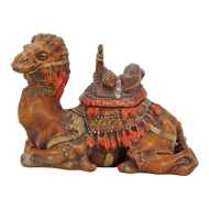 ANTIQUE AUSTRIAN CAMEL COLD PAINTED CAST METAL INKWELL CIRCA 1900, EARLY 20TH CENTURY, ENAMEL
