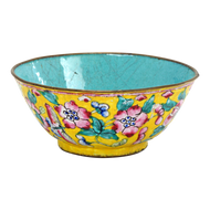 CHINESE YELLOW ENAMELED BOWL 1930'S, 1930S, CHINA, BRASS