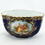 ANTIQUE GERMAN RICHARD KLEMM DRESDEN COBALT BLUE GOLD COURTING COUPLE CREAMER SUGAR SET, EARLY 20TH CENTURY, GERMANY,