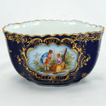 ANTIQUE GERMAN RICHARD KLEMM DRESDEN COBALT BLUE GOLD COURTING COUPLE CREAMER SUGAR SET, EARLY 20TH CENTURY, GERMANY,
