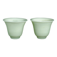 PAIR CHINESE PEKING GLASS WINE CUPS JADE COLOR CIRCA 1920, 1920S, CHINA