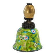 QING CHINESE ENAMELED METAL BELL WITH A BRONZE MANDARIN HAT FINIAL, EARLY 20TH CENTURY, CHINA