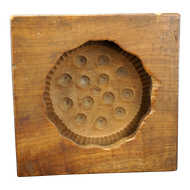VINTAGE JAPANESE KASHIGATA BEAN PASTE MOLD LOTUS SEED POD MOTIF, MID 20TH CENTURY, WOOD