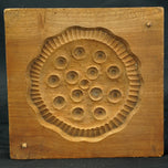 VINTAGE JAPANESE KASHIGATA BEAN PASTE MOLD LOTUS SEED POD MOTIF, MID 20TH CENTURY, WOOD