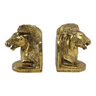 PAIR OF MID CENTURY GOLDTONE STALLION HORSEHEAD BOOKENDS BMPRO, MID 20TH CENTURY, UNITED STATES, METAL