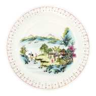 ANTIQUE CHINESE PORCELAIN CABINET PLATE SCHOLAR’S RETREAT LANDSCAPE QING/REPUBLIC, EARLY 20TH CENTURY, CHINA