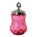 VICTORIAN CRANBERRY COIN DOT GLASS JAM JAR WITH SILVERPLATE LID, LATE 19TH CENTURY, UNITED STATES