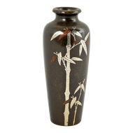 MINIATURE 19TH C JAPANESE SILVER AND COPPER INLAID BRONZE VASE SIGNED, LATE 19TH CENTURY
