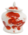 CHINESE QING/REPUBLIC LIDDED PORCELAIN JAR WITH RED FOO LION AND SCRIPT C 1900, EARLY 20TH CENTURY, CHINA