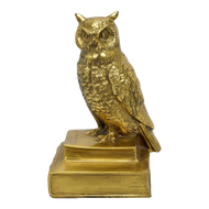 SINGLE MID CENTURY CAST BRASS OWL BOOKEND PM CRAFTSMAN, MID 20TH CENTURY, UNITED STATES