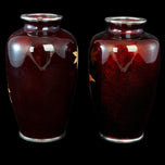 MID-CENTURY ANDO SATO JAPANESE CLOISONNÉ MAPLE LEAF VASES - A PAIR, MID 20TH CENTURY