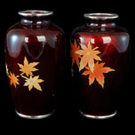 MID-CENTURY ANDO SATO JAPANESE CLOISONNÉ MAPLE LEAF VASES - A PAIR, MID 20TH CENTURY