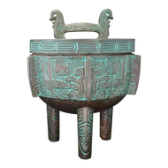 MID CENTURY HOLLYWOOD REGENCY MONT COCKTAIL ICE BUCKET ARCHAIC CHINESE DESIGN, 1970S, TAIWAN, METAL