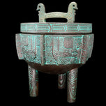 MID CENTURY HOLLYWOOD REGENCY MONT COCKTAIL ICE BUCKET ARCHAIC CHINESE DESIGN, 1970S, TAIWAN, METAL