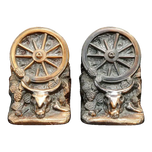 1930S DODGE WAGON WHEEL WESTERN BOOKENDS - A PAIR, UNITED STATES, COPPER FINISH