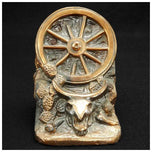 1930S DODGE WAGON WHEEL WESTERN BOOKENDS - A PAIR, UNITED STATES, COPPER FINISH