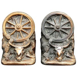 1930S DODGE WAGON WHEEL WESTERN BOOKENDS - A PAIR, UNITED STATES, COPPER FINISH