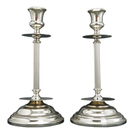 MID-CENTURY MODERN GUSTAV ERIKSSON NICKEL CANDLESTICKS, ESKILSTUNA SWEDEN - A PAIR, 1960S, CHROME