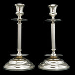MID-CENTURY MODERN GUSTAV ERIKSSON NICKEL CANDLESTICKS, ESKILSTUNA SWEDEN - A PAIR, 1960S, CHROME