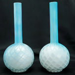 PAIR VICTORIAN CASED DIAMOND QUILTED SATIN GLASS VASES, LATE 19TH CENTURY, UNITED STATES
