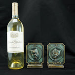 PAIR OF MID CENTURY COMEDY AND DRAMA ISRAELI DAYAGI BROTHERS BRONZE BOOKENDS CIRCA 1960, 1960S, VERDIGRIS BRONZE FINISH