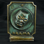 PAIR OF MID CENTURY COMEDY AND DRAMA ISRAELI DAYAGI BROTHERS BRONZE BOOKENDS CIRCA 1960, 1960S, VERDIGRIS BRONZE FINISH