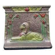 TUTMANIA SPHINX PROFILE POLYCHROME CAST IRON BOOKEND CIRCA 1926, 1920S, UNITED STATES