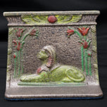 TUTMANIA SPHINX PROFILE POLYCHROME CAST IRON BOOKEND CIRCA 1926, 1920S, UNITED STATES