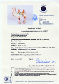 A TANG DYNASTY SANCAI-GLAZED POTTERY CAMEL WITH OXFORD TL TEST